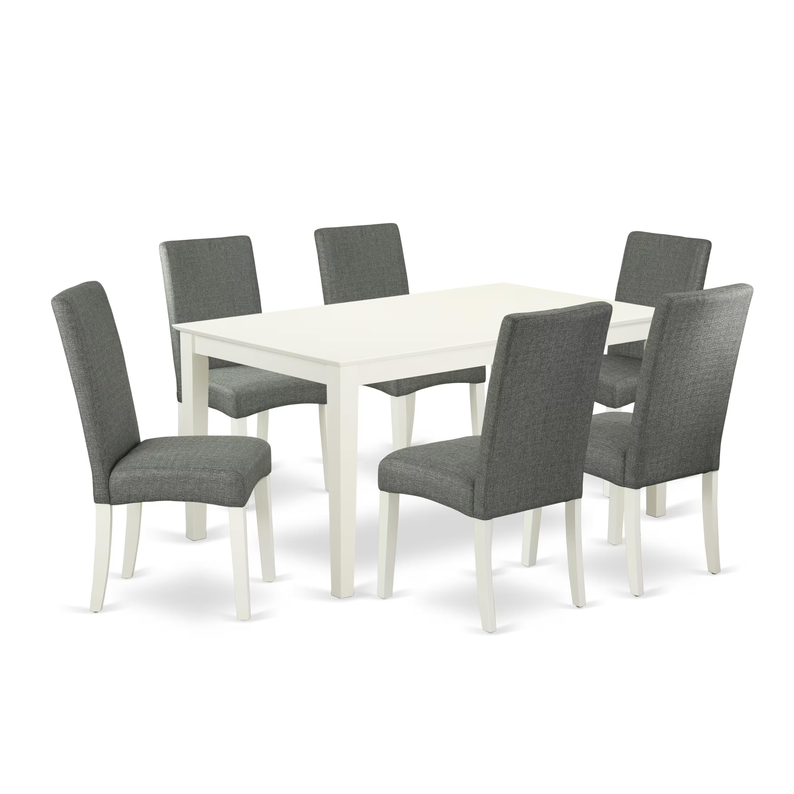 East West Furniture Cadr7-Lwh-07 7 Piece Kitchen Table Set Consist Of A Rectangle Dining Table And 6 Gray Linen Fabric Parson Dining Room Chairs, 36X60 Inch, Linen White
